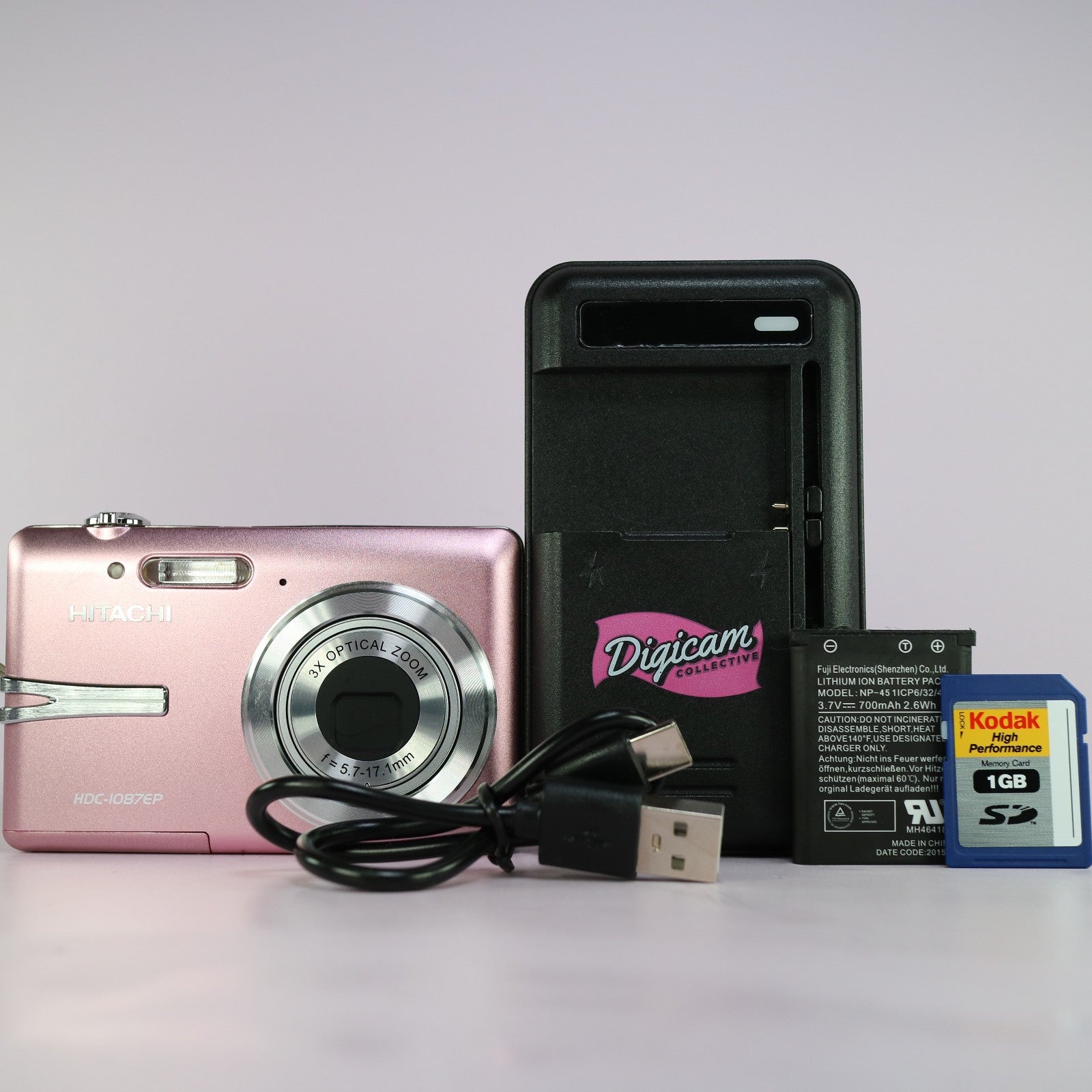 Hitachi Digital Camera HDC-1087EP 10.0MP Pink Tested Full Working Set