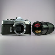 Minolta SR-7 35mm Film SLR Camera Silver w/ MD Rokkor 75-200mm f/4.5 Lens Tested