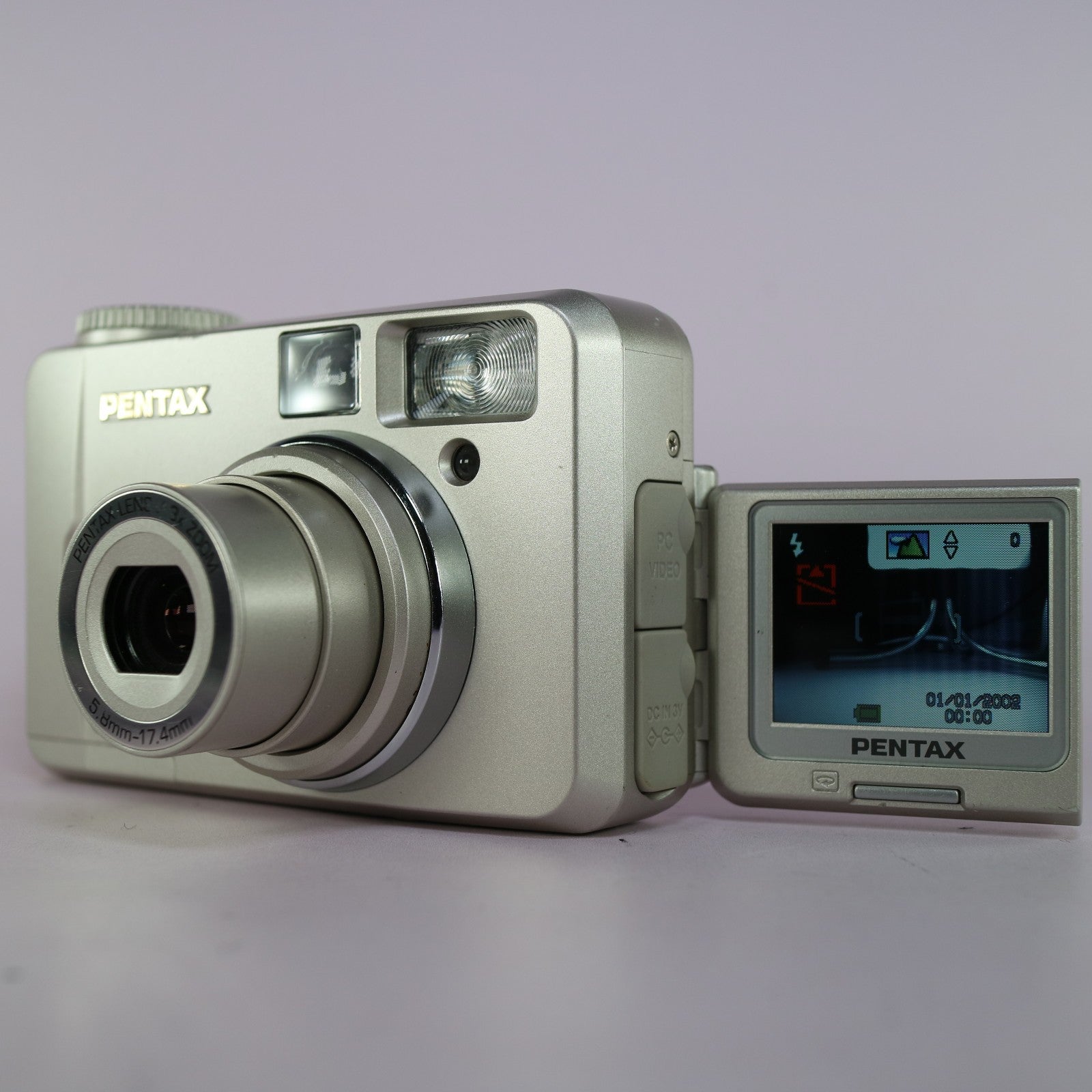 Pentax Digital Camera Optio 330GS 3.2MP Silver Flip Screen Tested