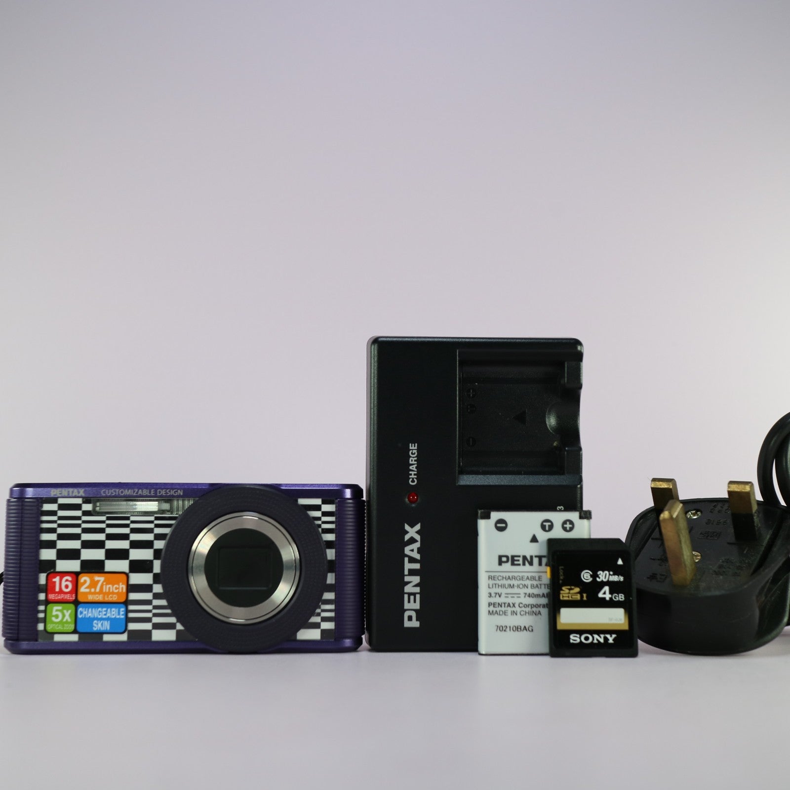 Pentax Digital Camera Optio LS465 16.0MP Purple Tested Full Working Set
