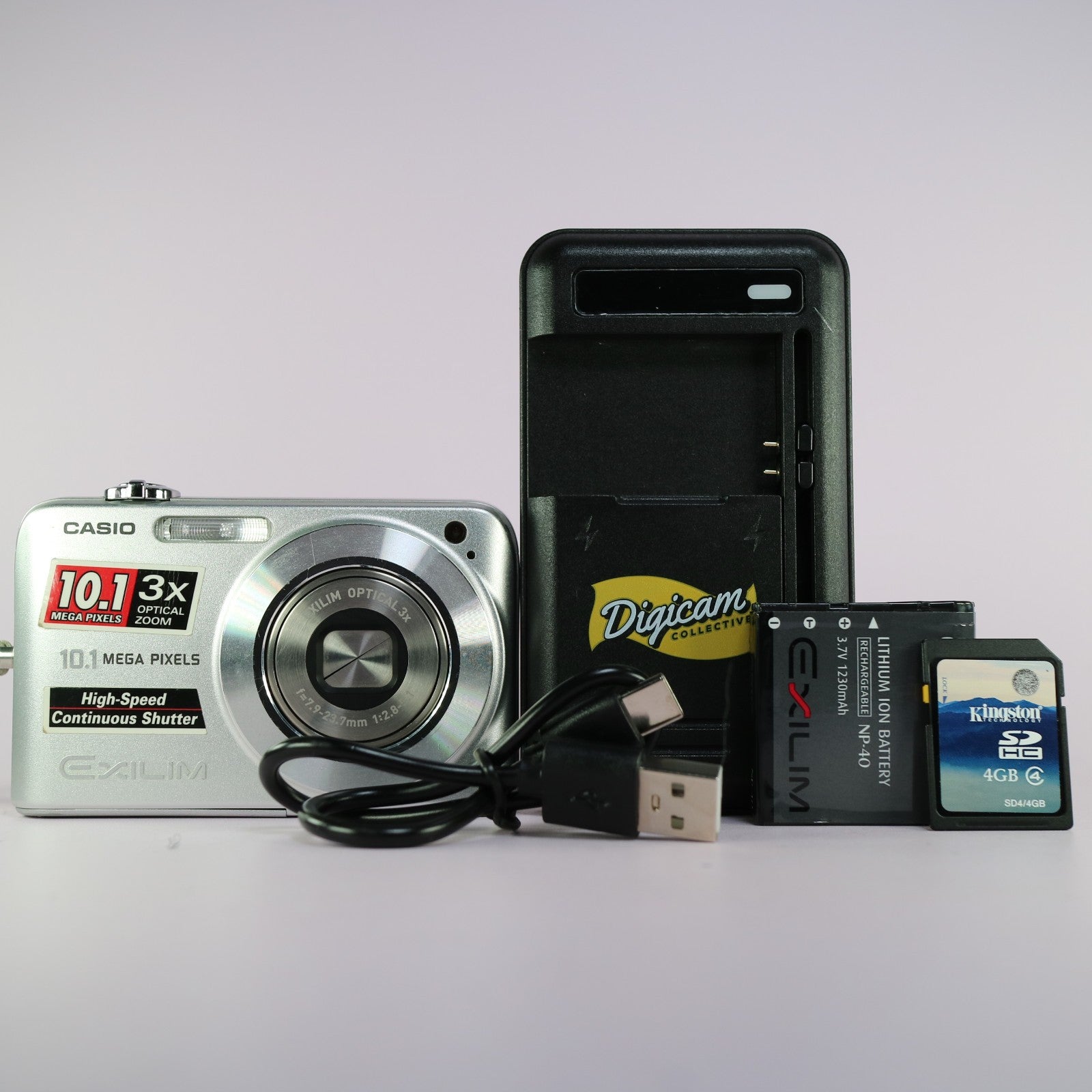 Casio Digital Camera Exilim EX-Z1050 10.1MP Silver Tested Full Working Set