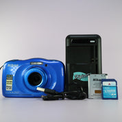 Nikon Digital Camera Coolpix W100 13.2MP Underwater Blue Tested Full Working Set