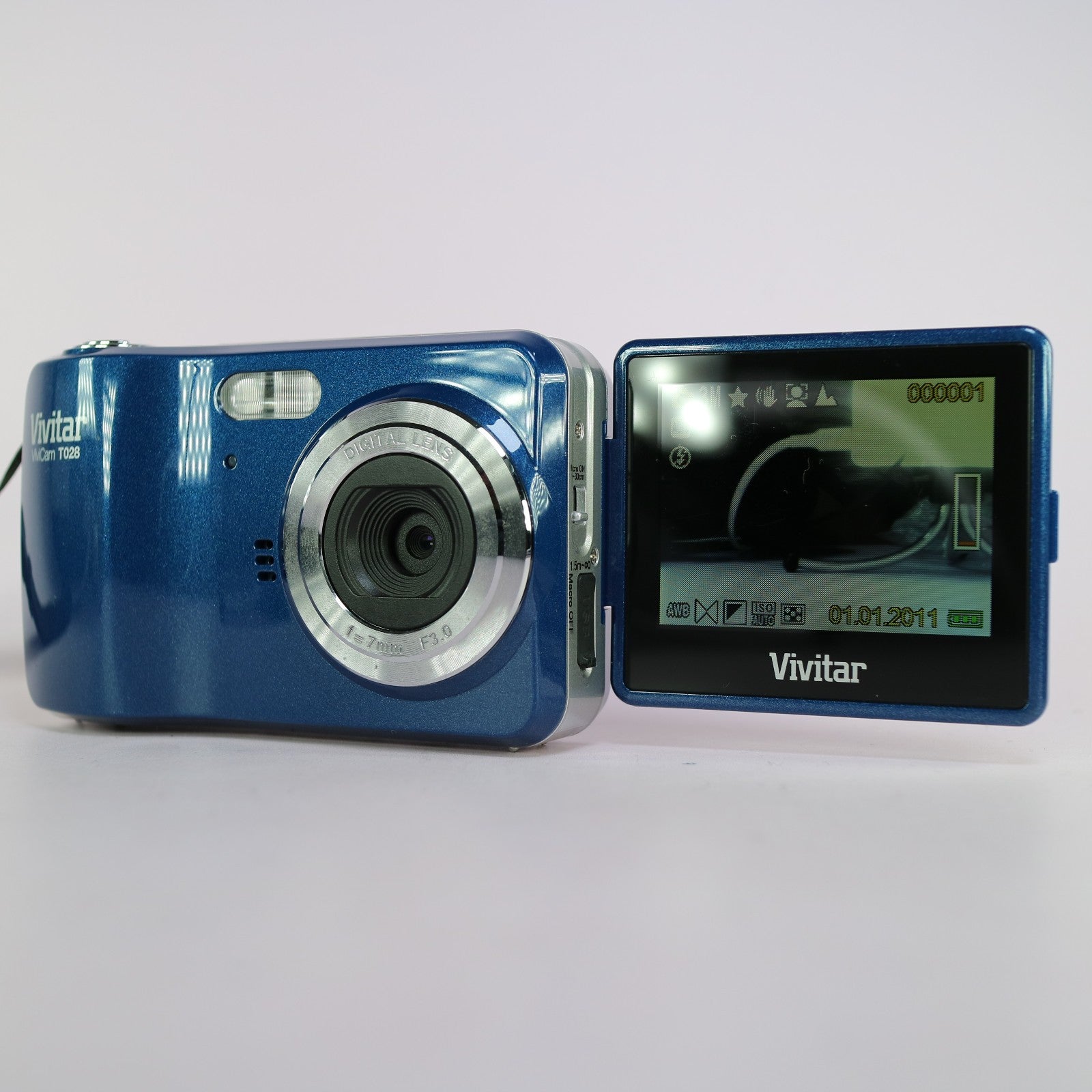 Vivitar Vivicam T028 5.1MP Flip Screen Compact Digital Camera Blue Tested