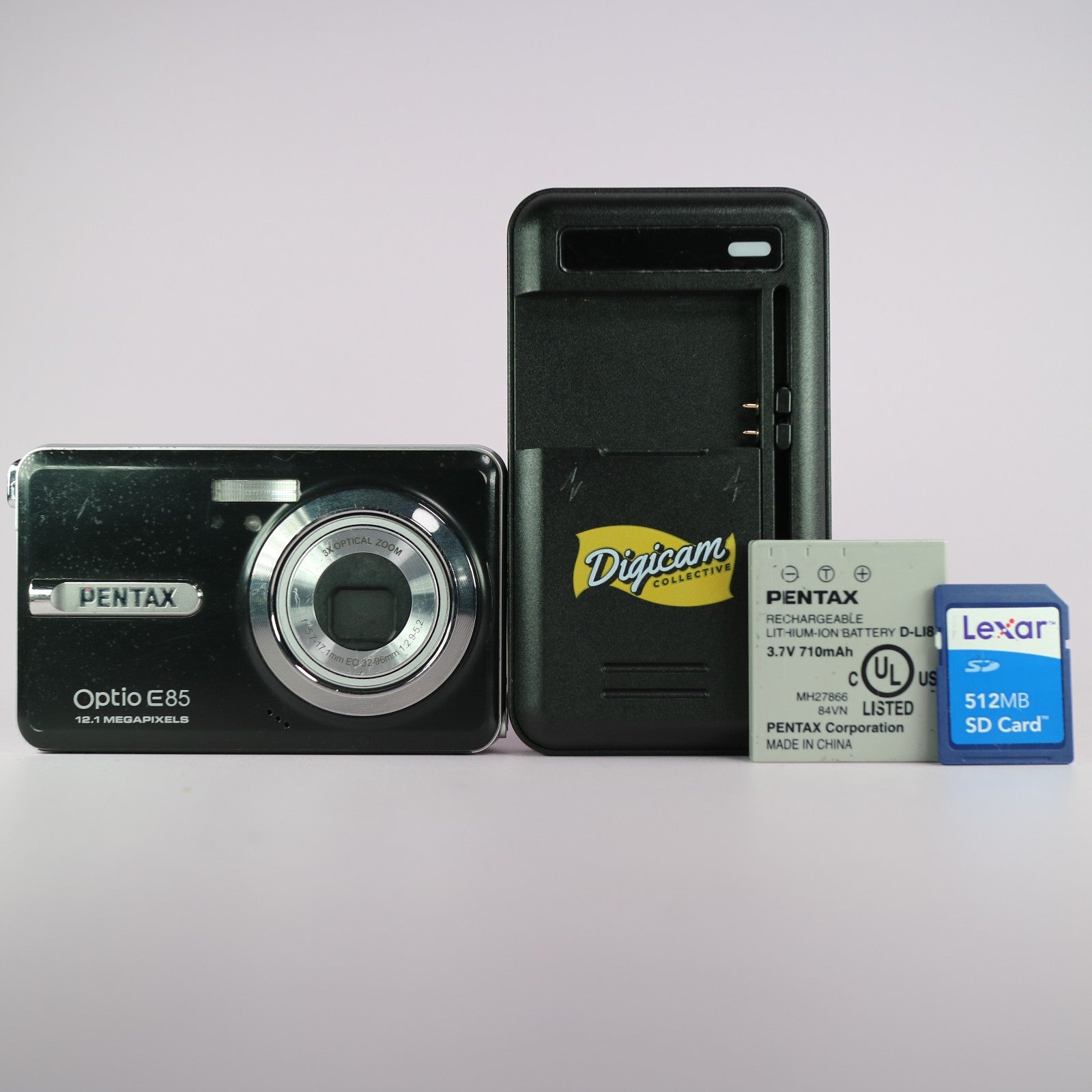 Pentax Digital Camera Optio E85 12.1MP Black Tested Full Working Set