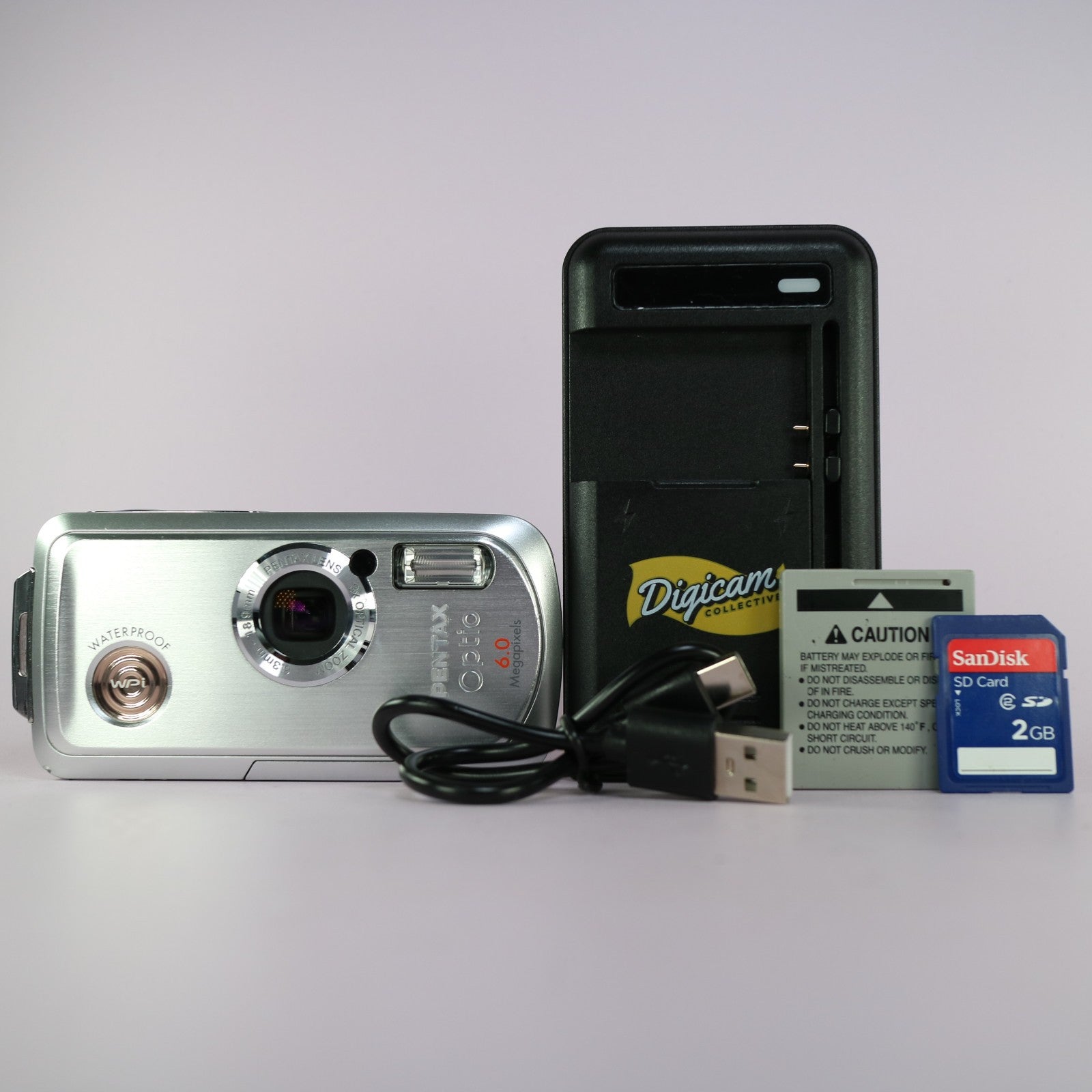 Pentax Waterproof Digital Camera Optio WPi 6.0MP Silver Tested Full Working Set