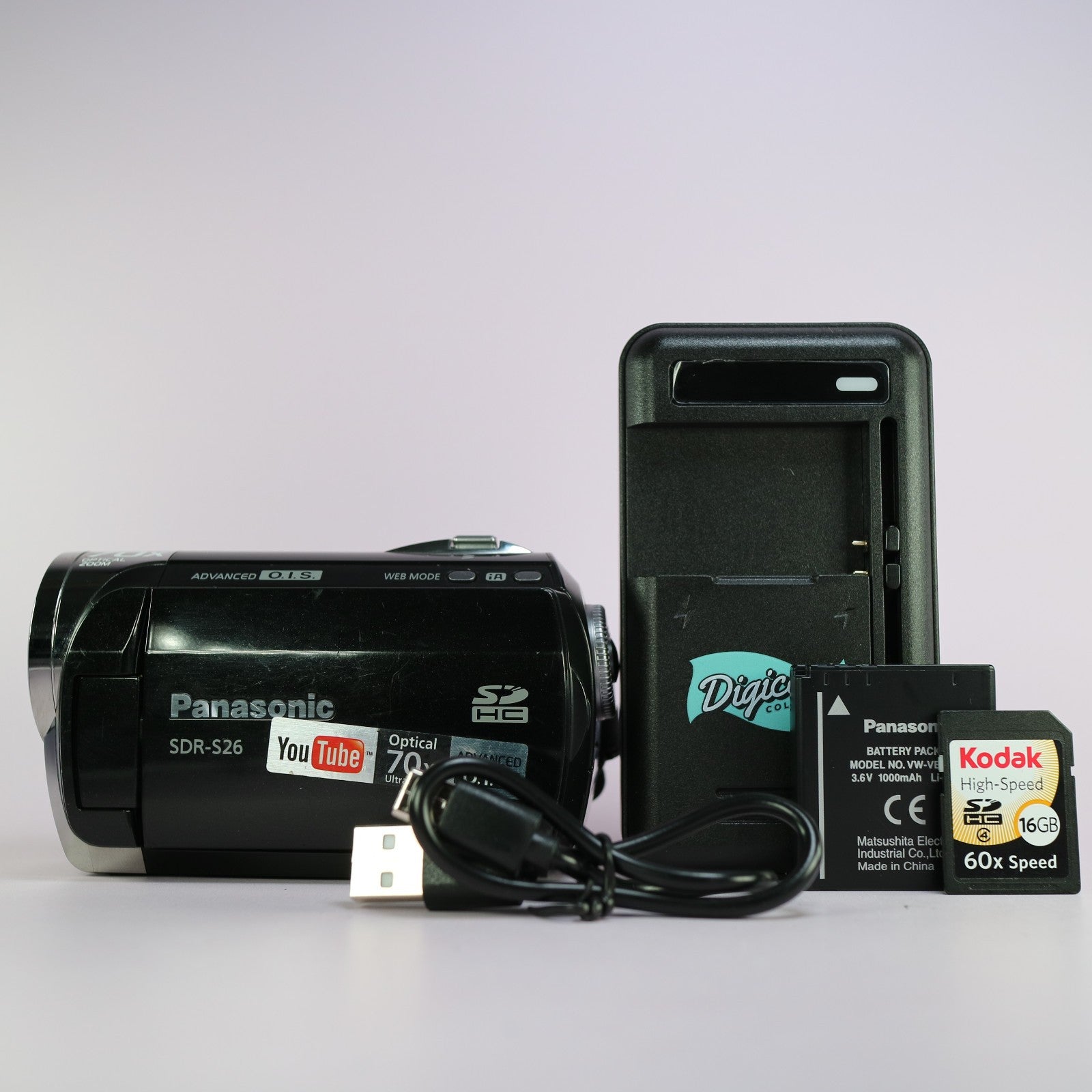 Panasonic SDR-S26 Handheld Digital Camcorder Black Tested Full Working Set