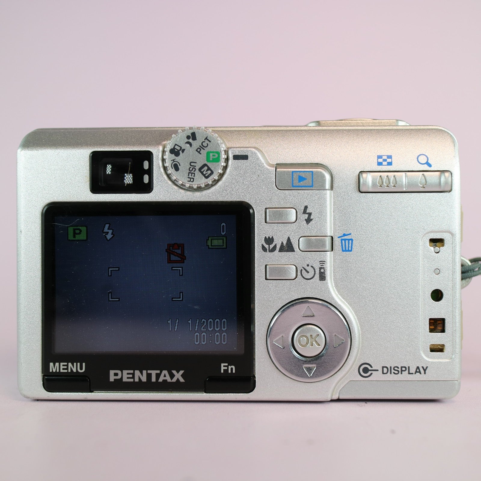 Pentax Digital Camera Optio Sv 5.0MP Silver Tested Full Working Set