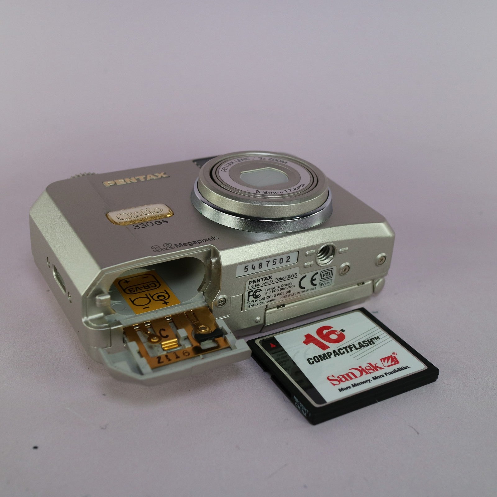 Pentax Digital Camera Optio 330GS 3.2MP Silver Flip Screen Tested