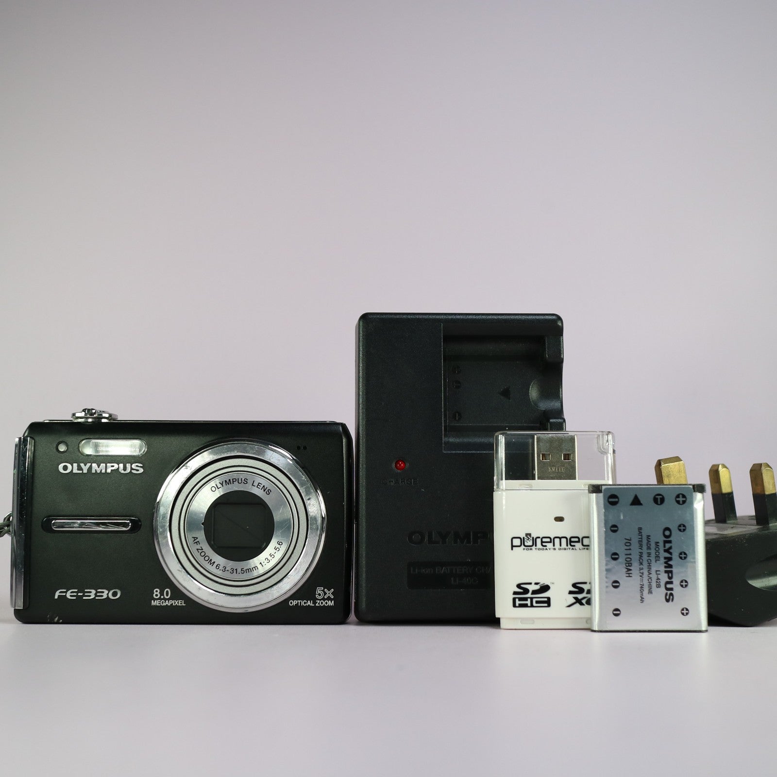 Olympus Digital Camera FE-330 8.0MP Black Tested Full Set