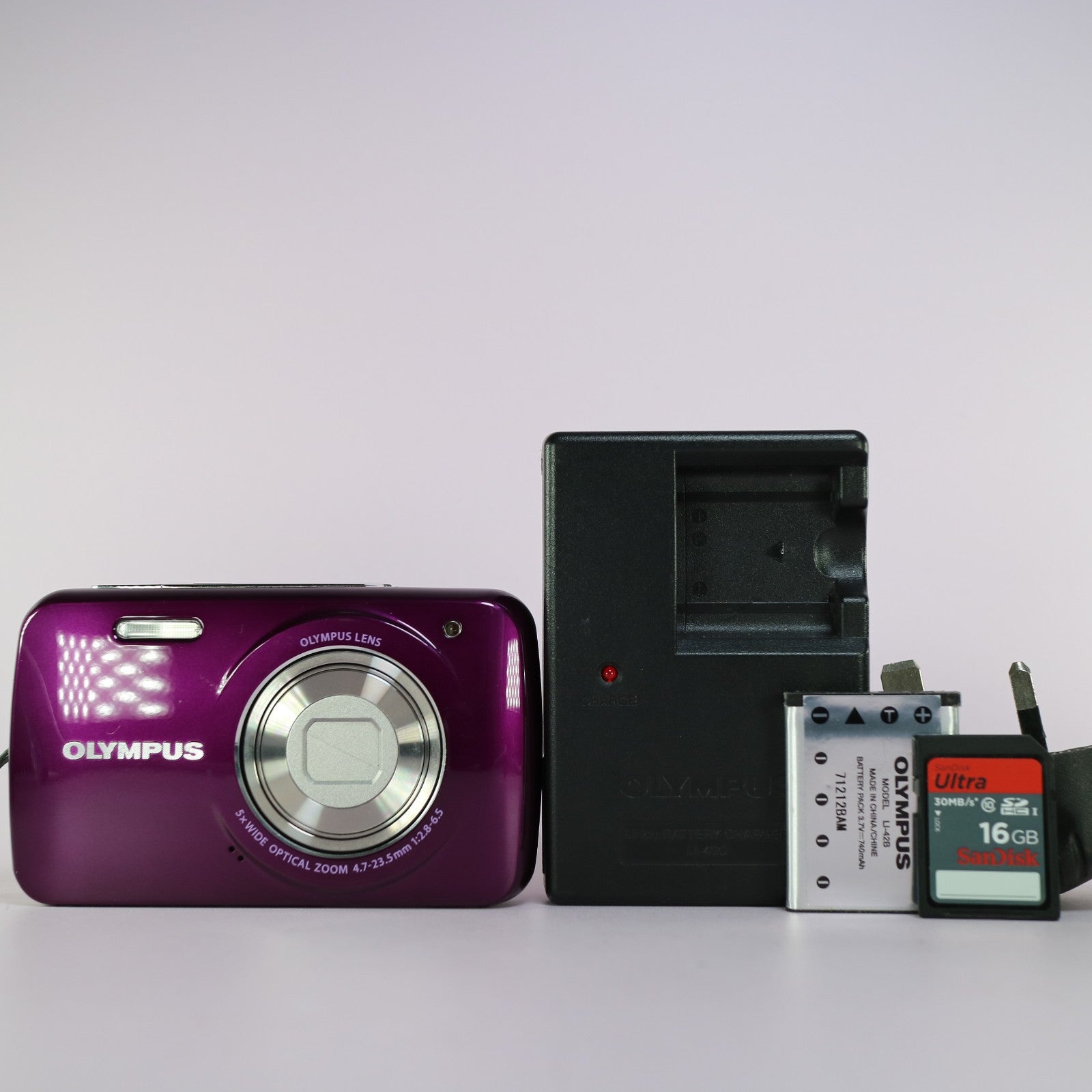 Olympus Digital Camera VH-210 14.0MP Purple Tested Full Working Set