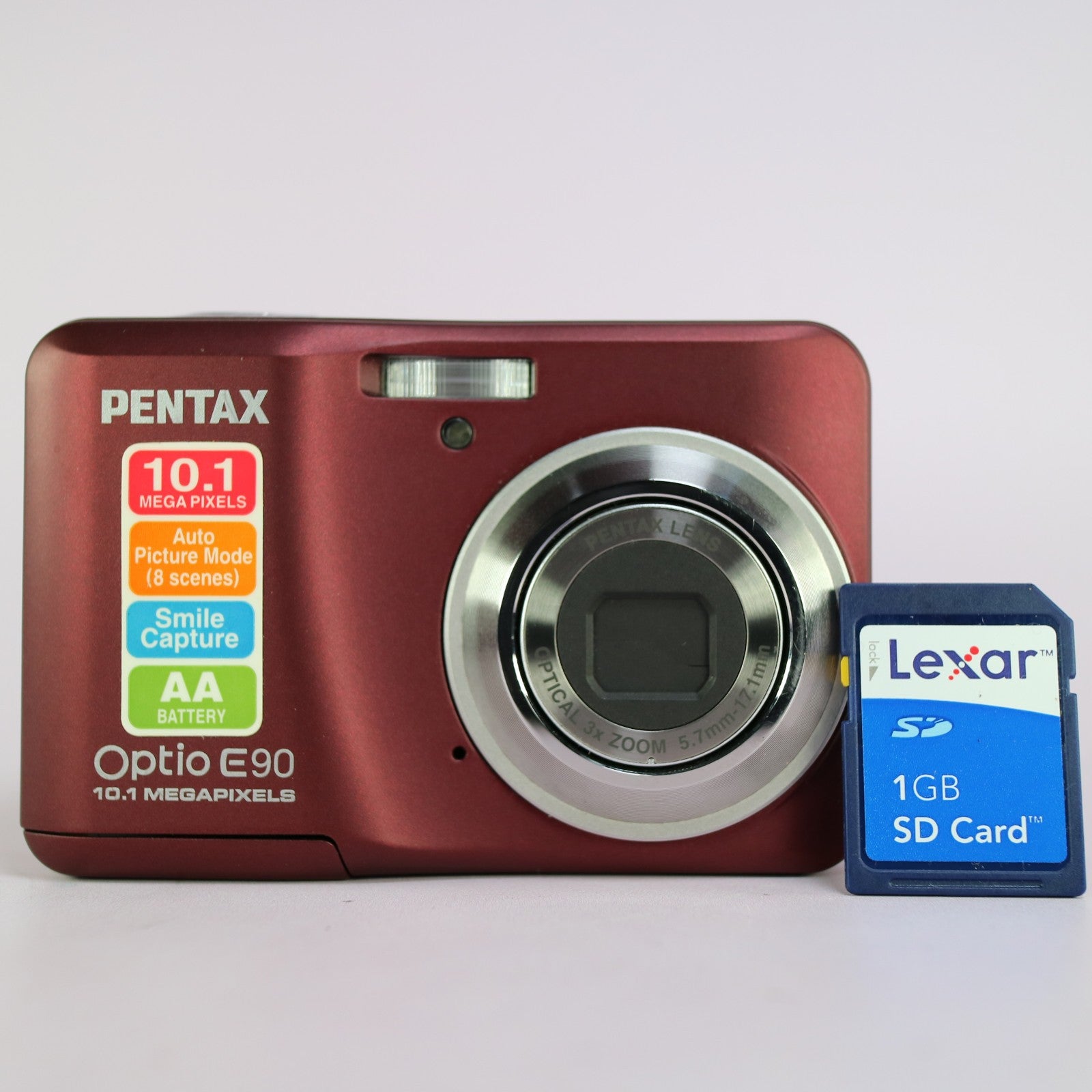 Pentax Digital Camera Optio E90 10.1MP Red Tested