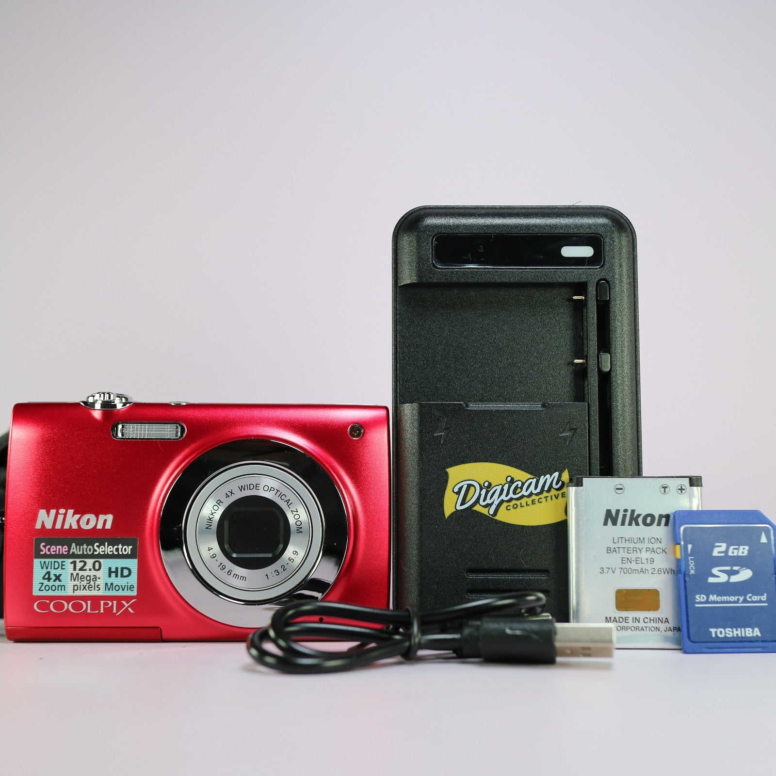 Nikon Digital Camera Coolpix S2550 12.0MP Red Tested Full Working Set