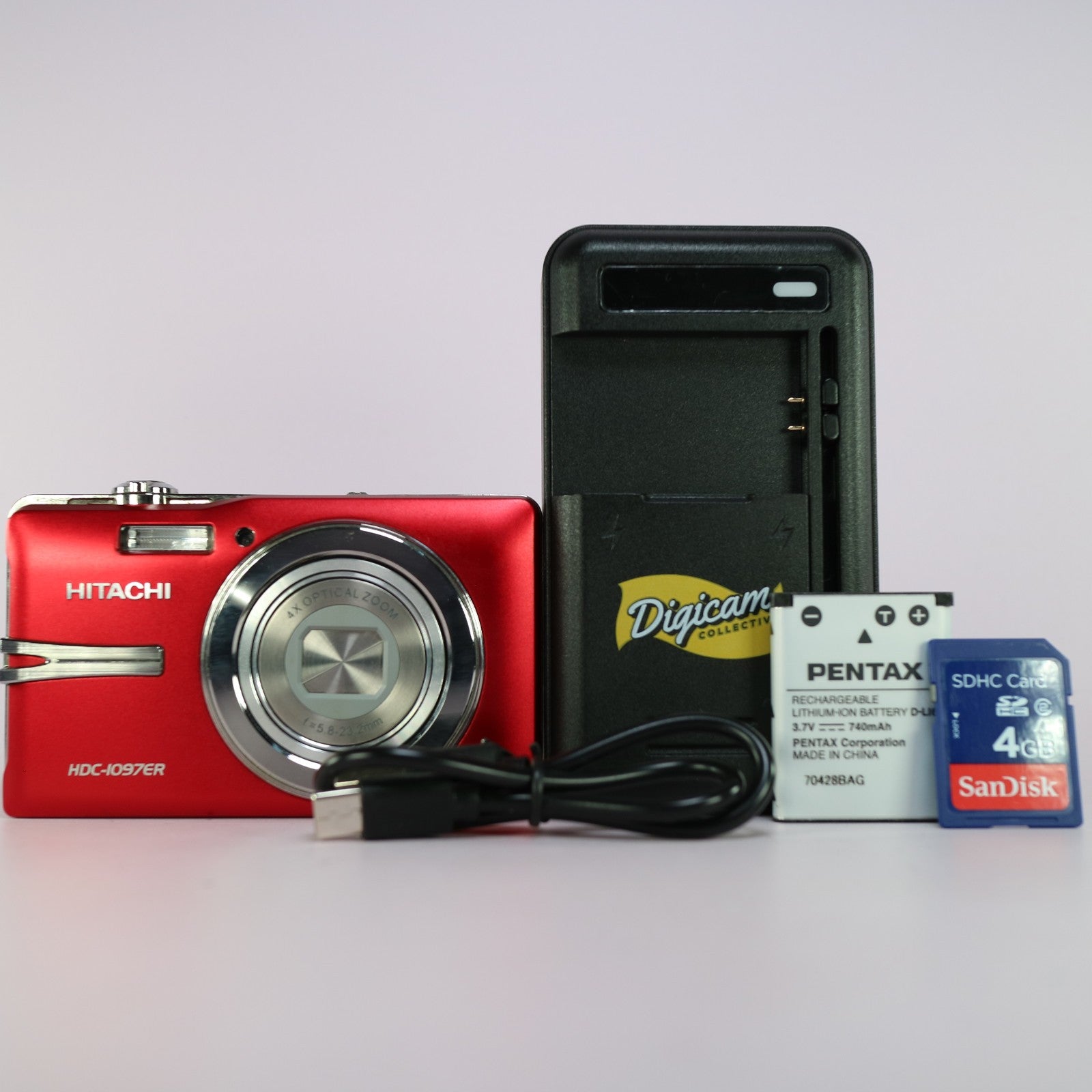 Hitachi Digital Camera HDC-1097ER 10.0MP Red Tested Full Working Set