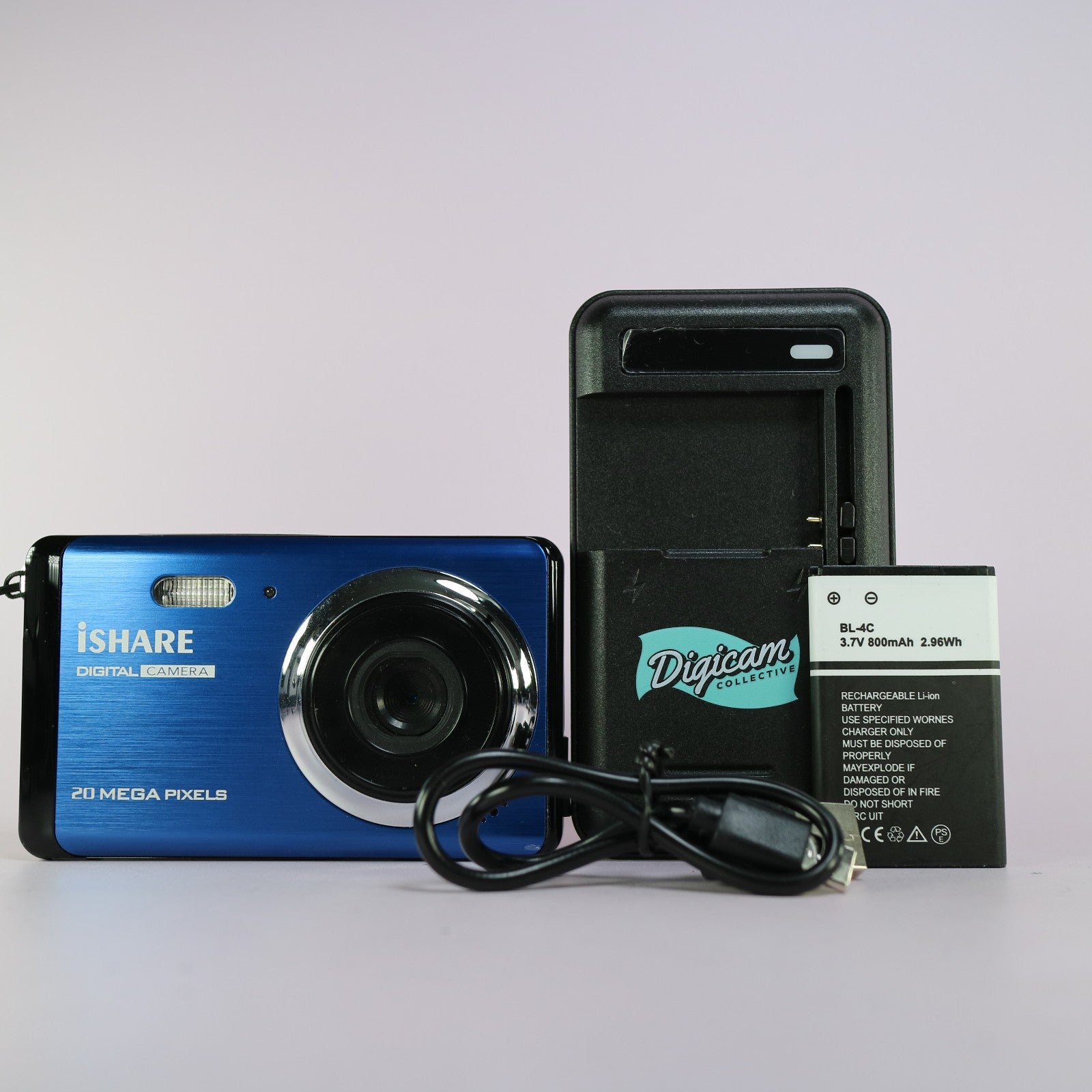 iShare 20.0MP Digital Camera Blue Tested With Battery and Charger