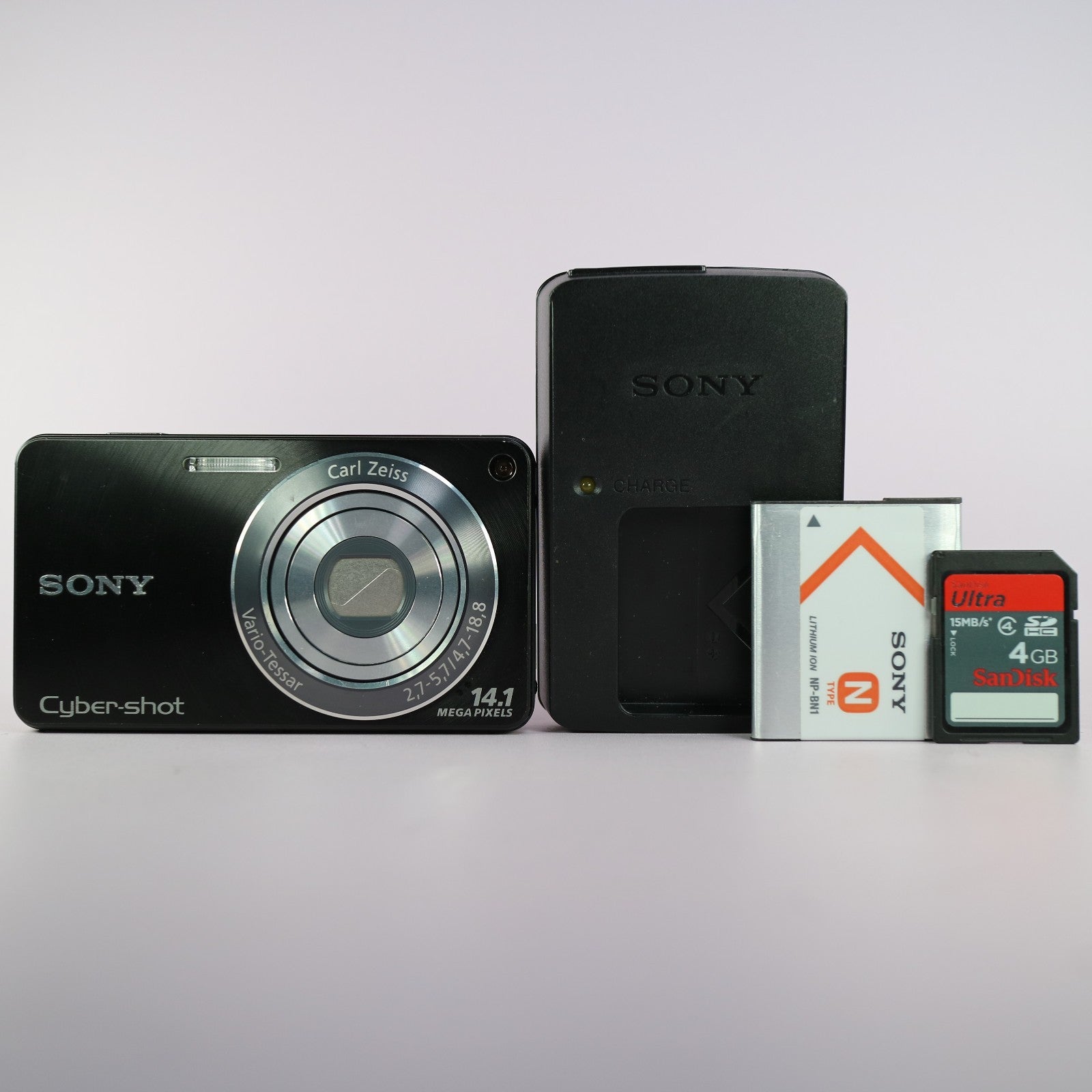 Sony Digital Camera Cybershot DSC-W350 14.1MP Black Tested Full Working Set