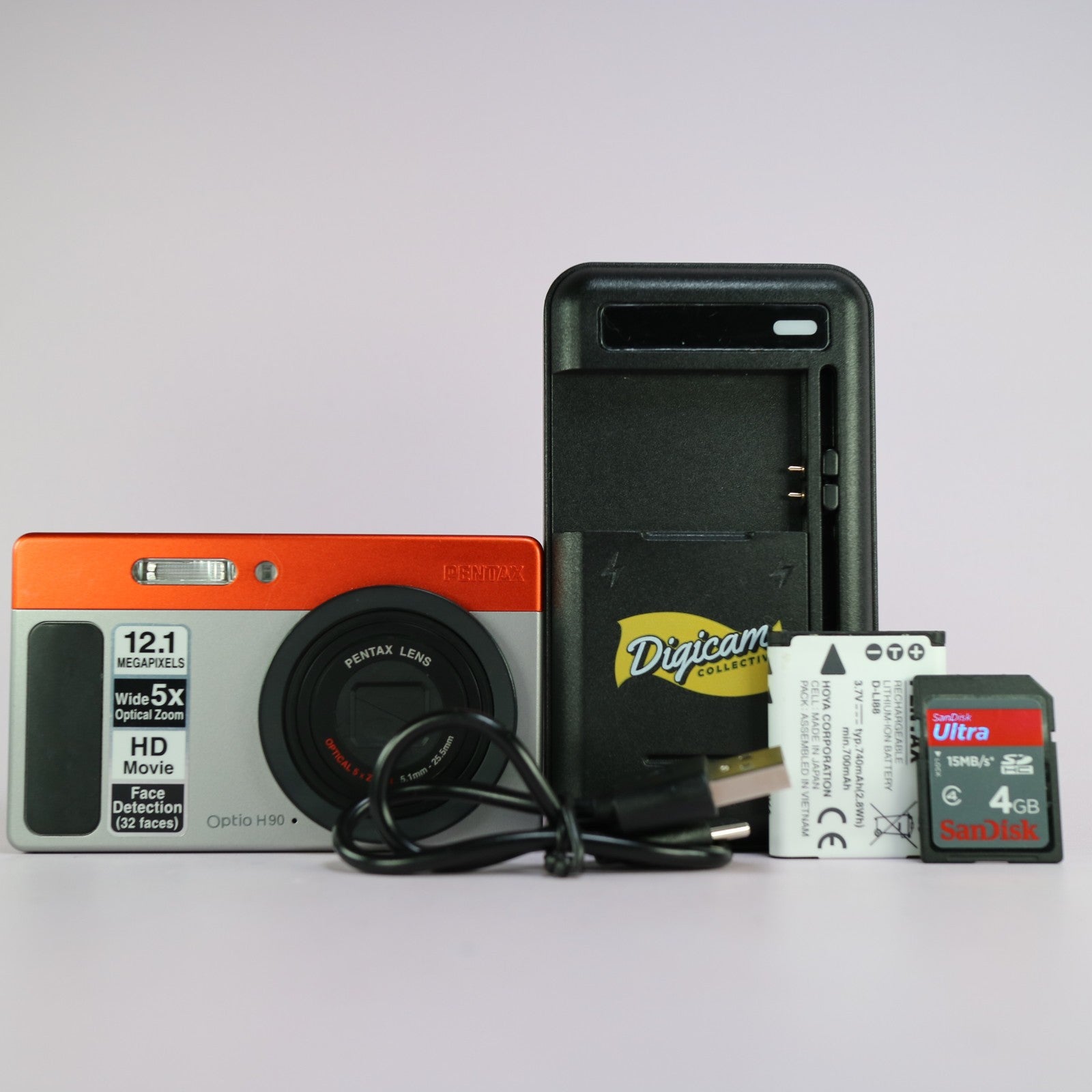 Pentax Digital Camera Optio H90 12.1MP Orange Tested Full Working Set