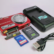 Nikon Digital Camera Coolpix S220 10.0MP Red Tested Full Working Set