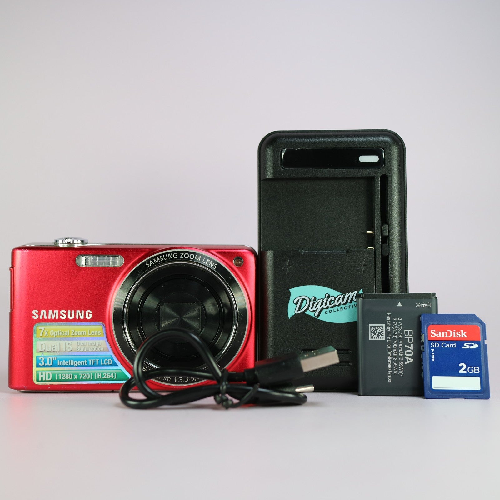Samsung Digital Camera PL201 14.2MP Red Tested Full Working Set