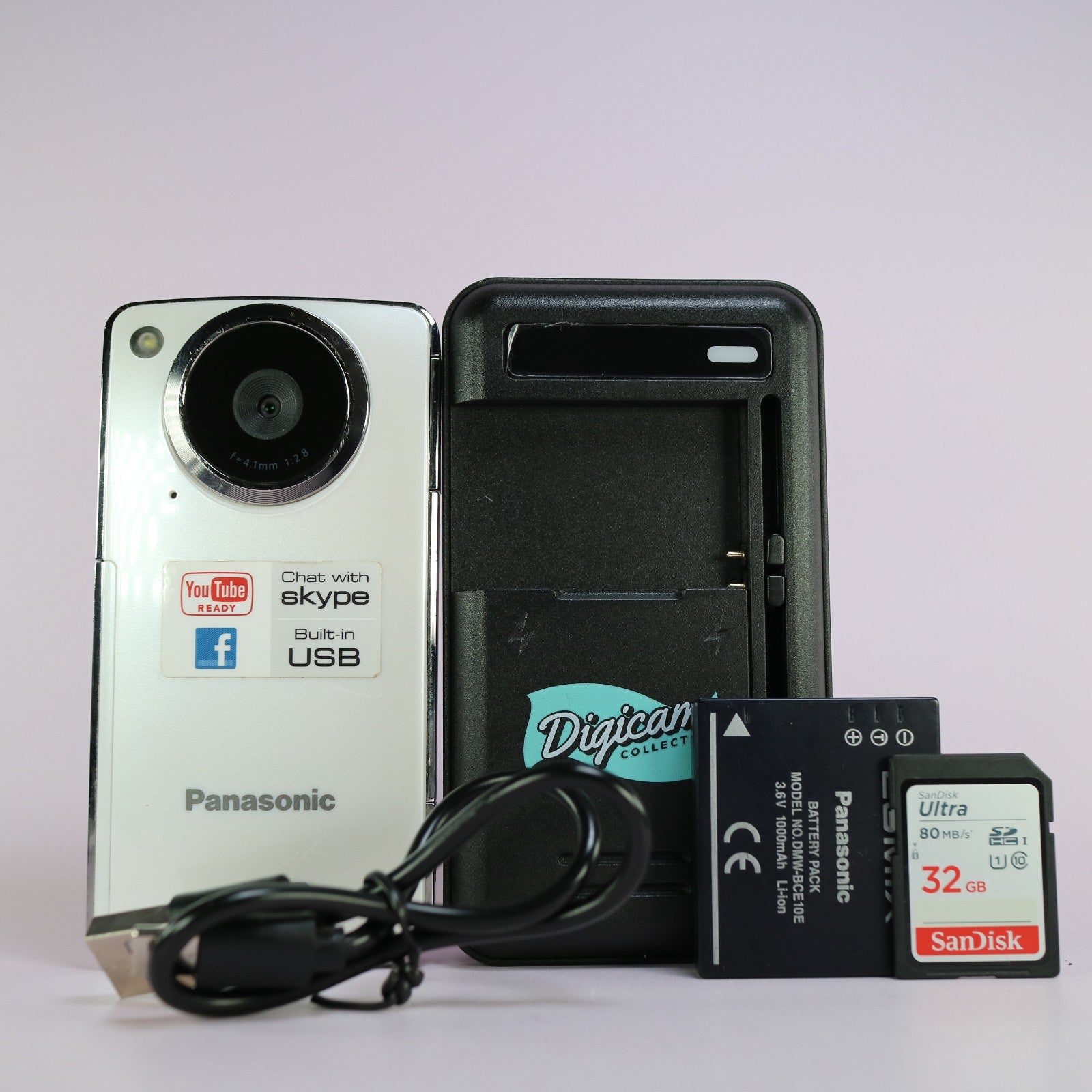 Panasonic HM-TA1 High Definition Handheld Camcorder White Tested Full Set