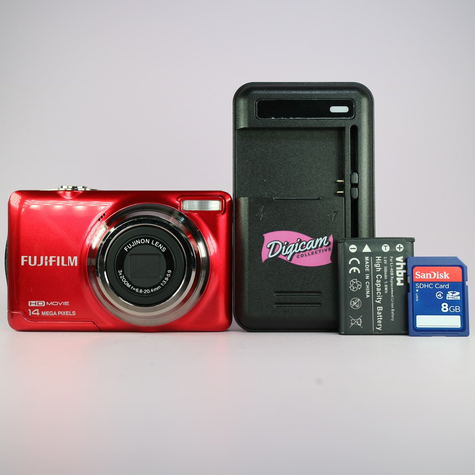 Fujifilm Digital Camera FinePix JV500 14.0MP Red Tested Full Working Set