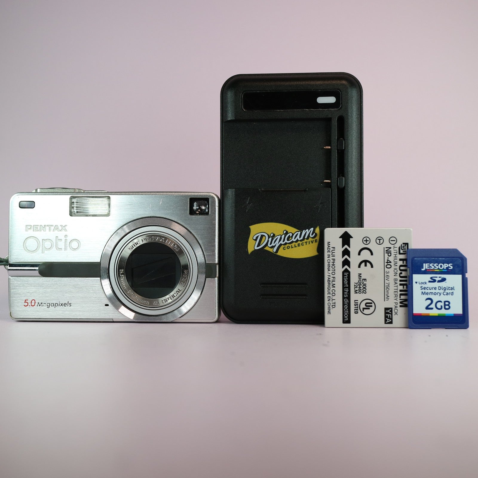 Pentax Digital Camera Optio Sv 5.0MP Silver Tested Full Working Set