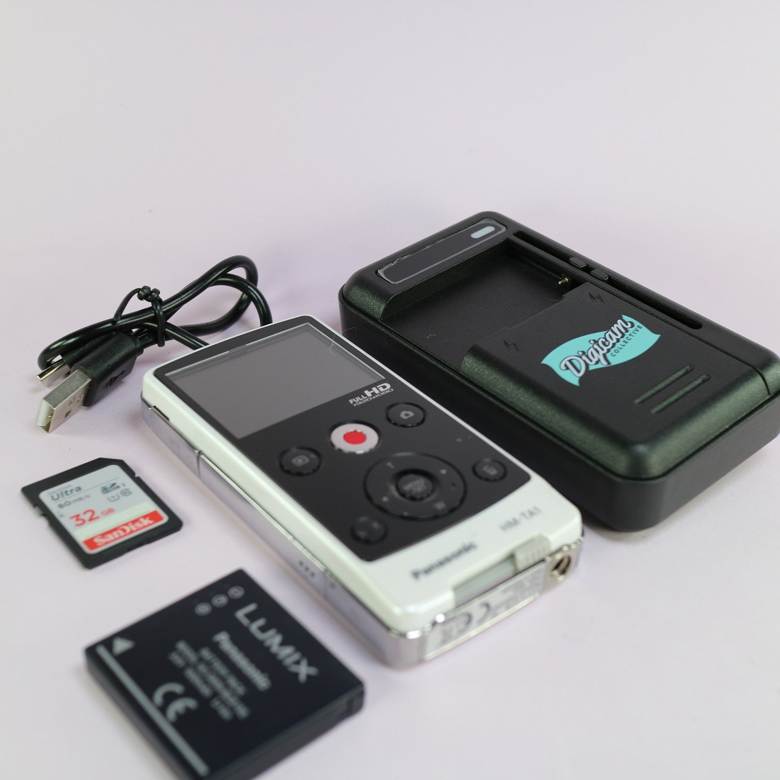 Panasonic HM-TA1 High Definition Handheld Camcorder White Tested Full Set