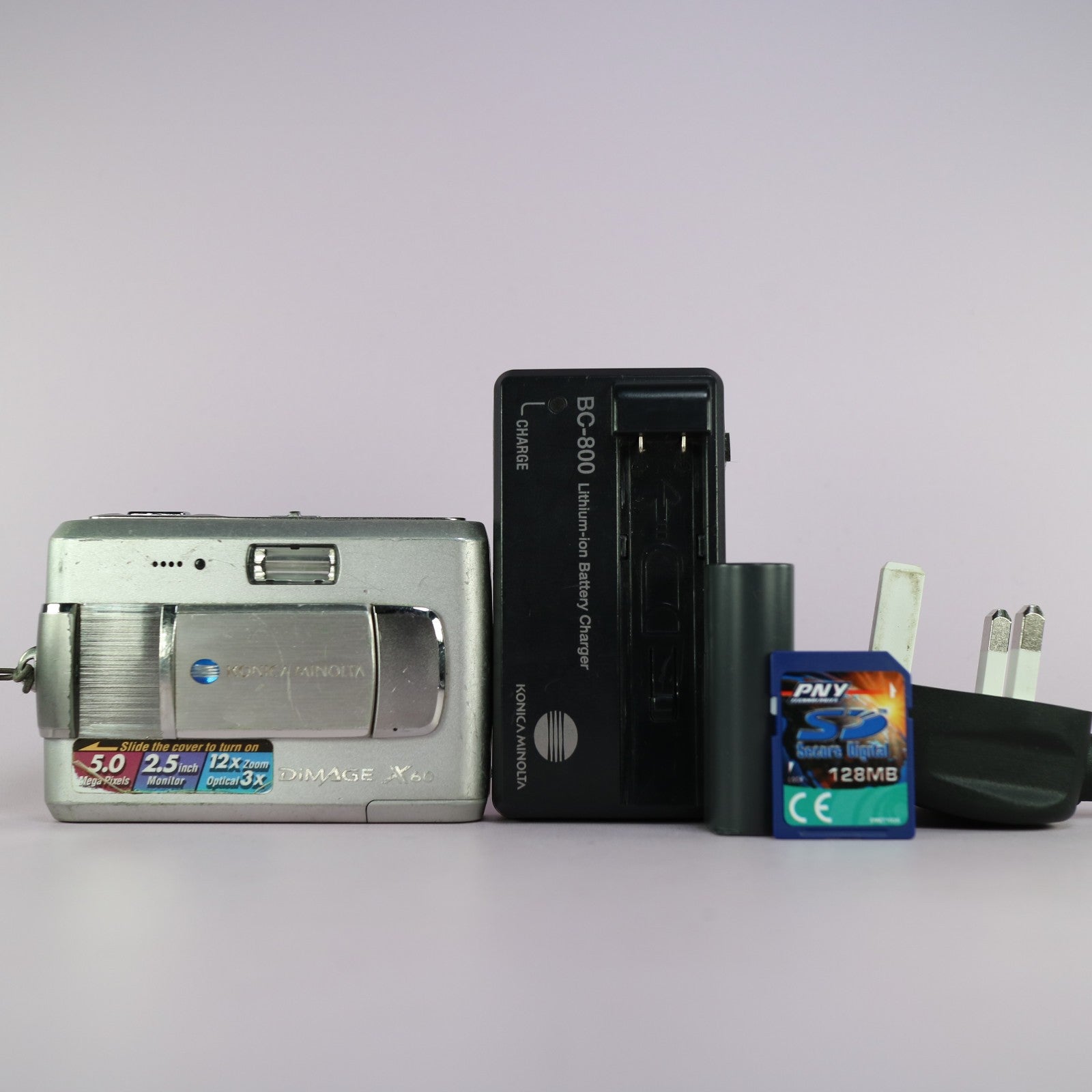 Konica Minolta Digital Camera Dimage X60 5.0MP Silver Tested Full Working Set