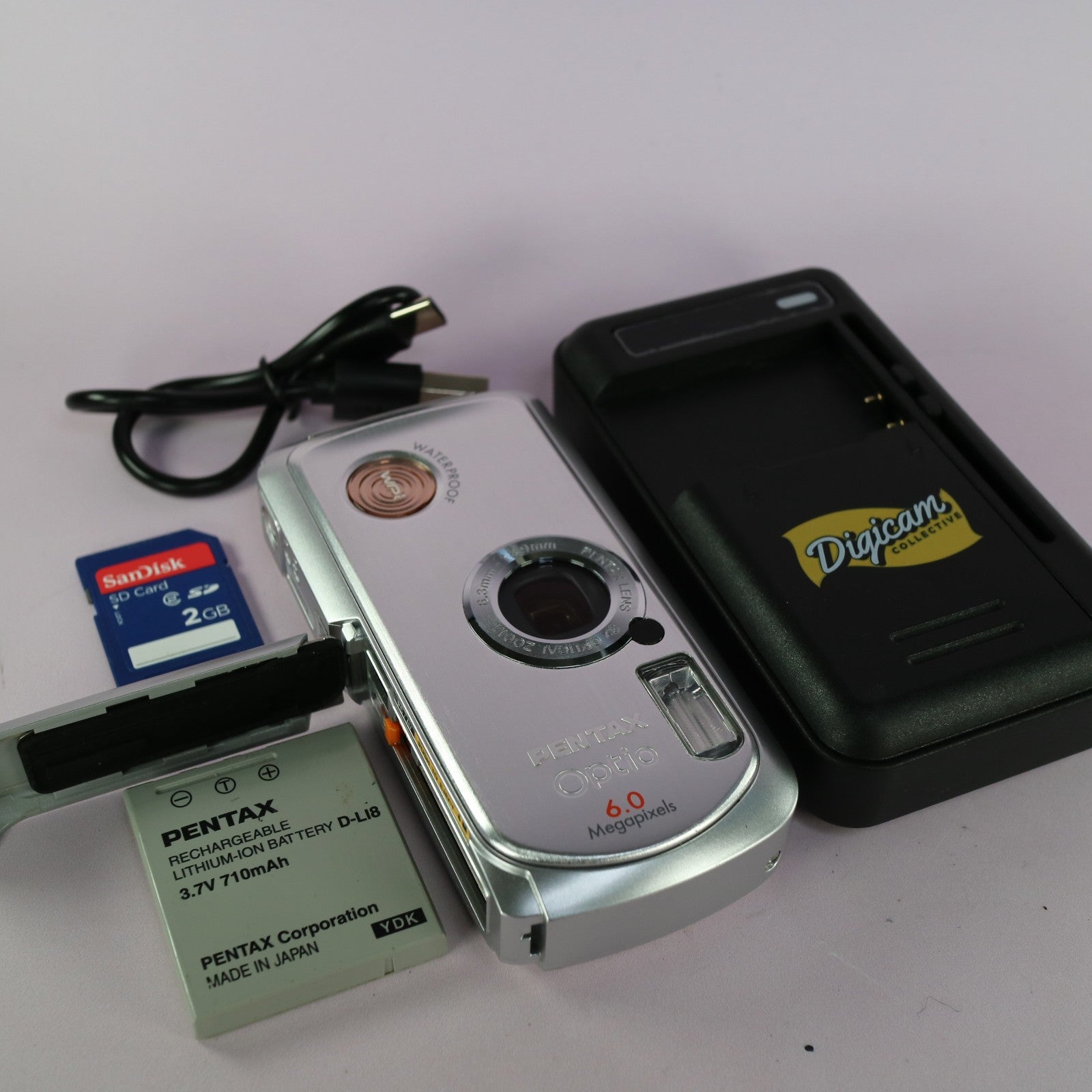 Pentax Waterproof Digital Camera Optio WPi 6.0MP Silver Tested Full Working Set
