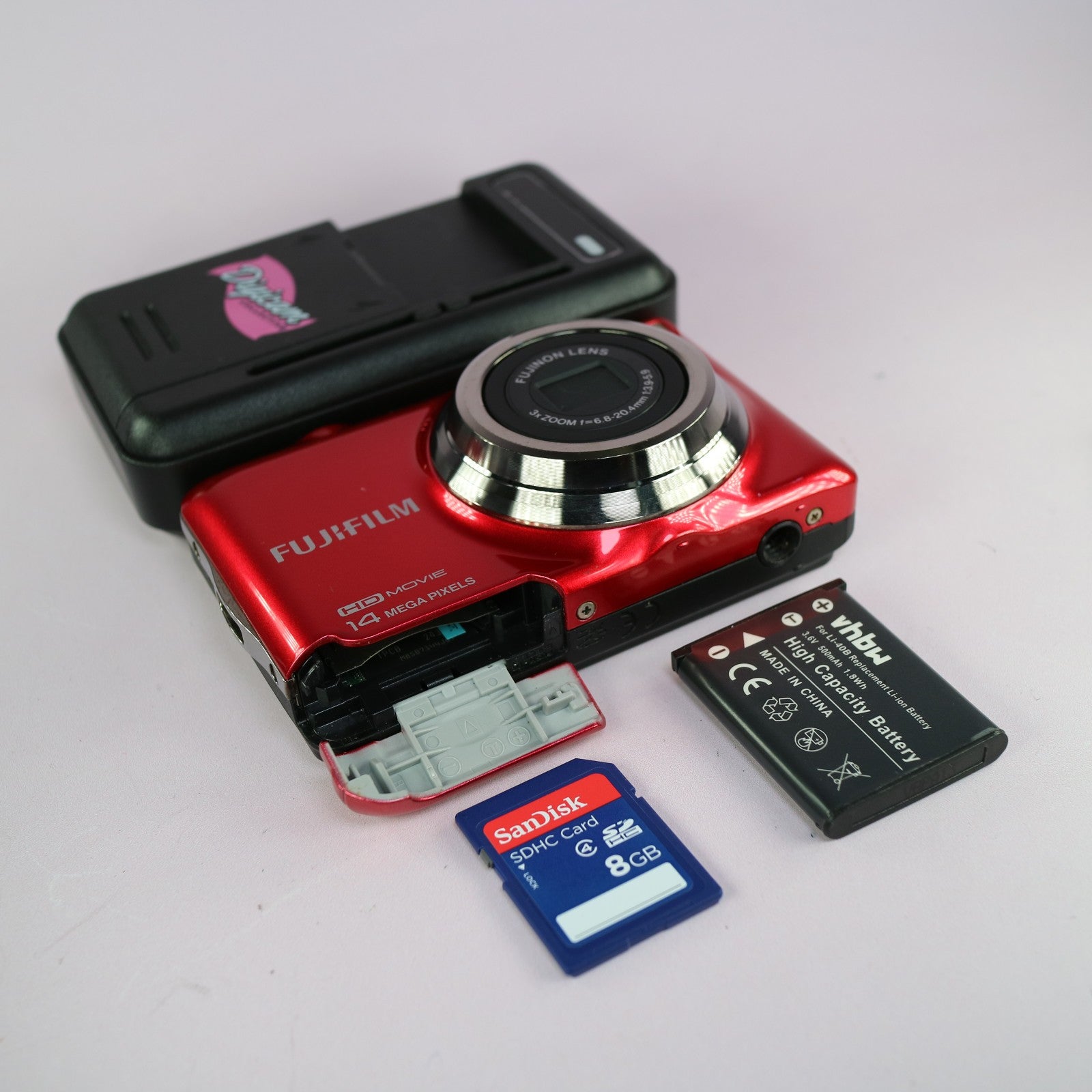 Fujifilm Digital Camera FinePix JV500 14.0MP Red Tested Full Working Set