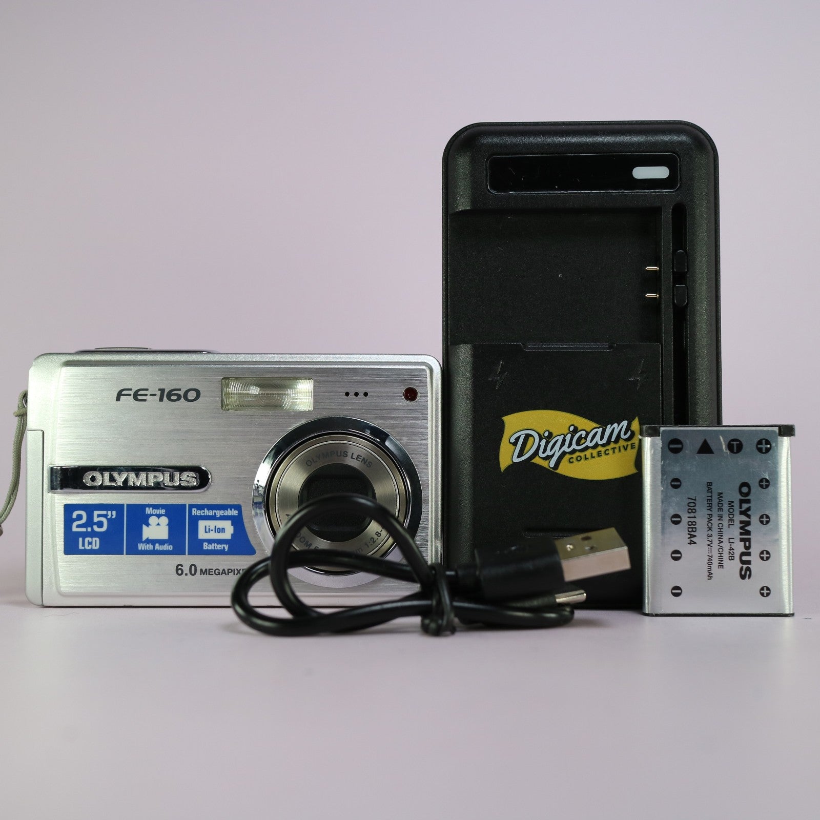 Olympus Digital Camera FE-160 6.0MP Silver Tested With Battery and Charger