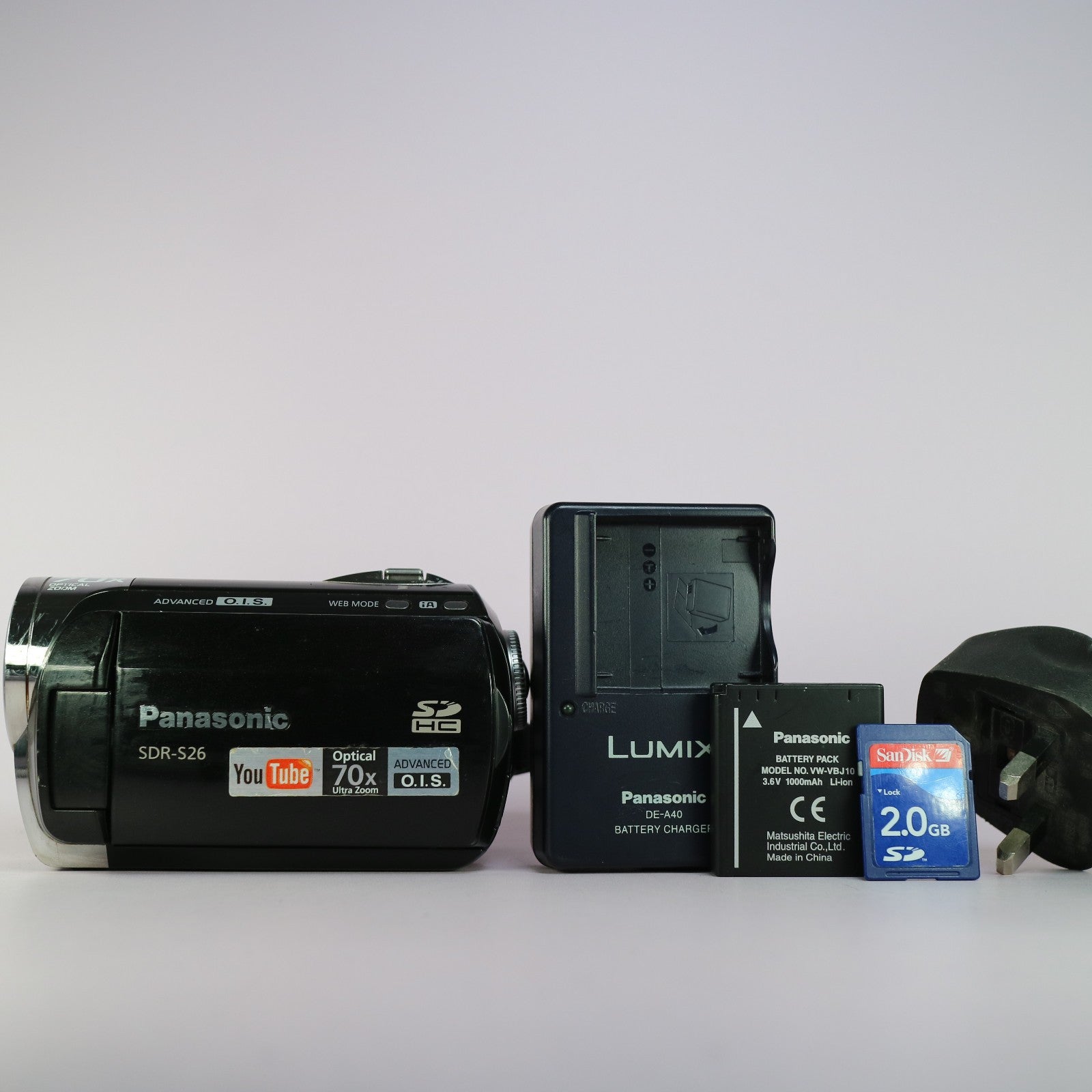 Panasonic SDR-S26 Handheld Digital Camcorder Black Tested Full Working Set