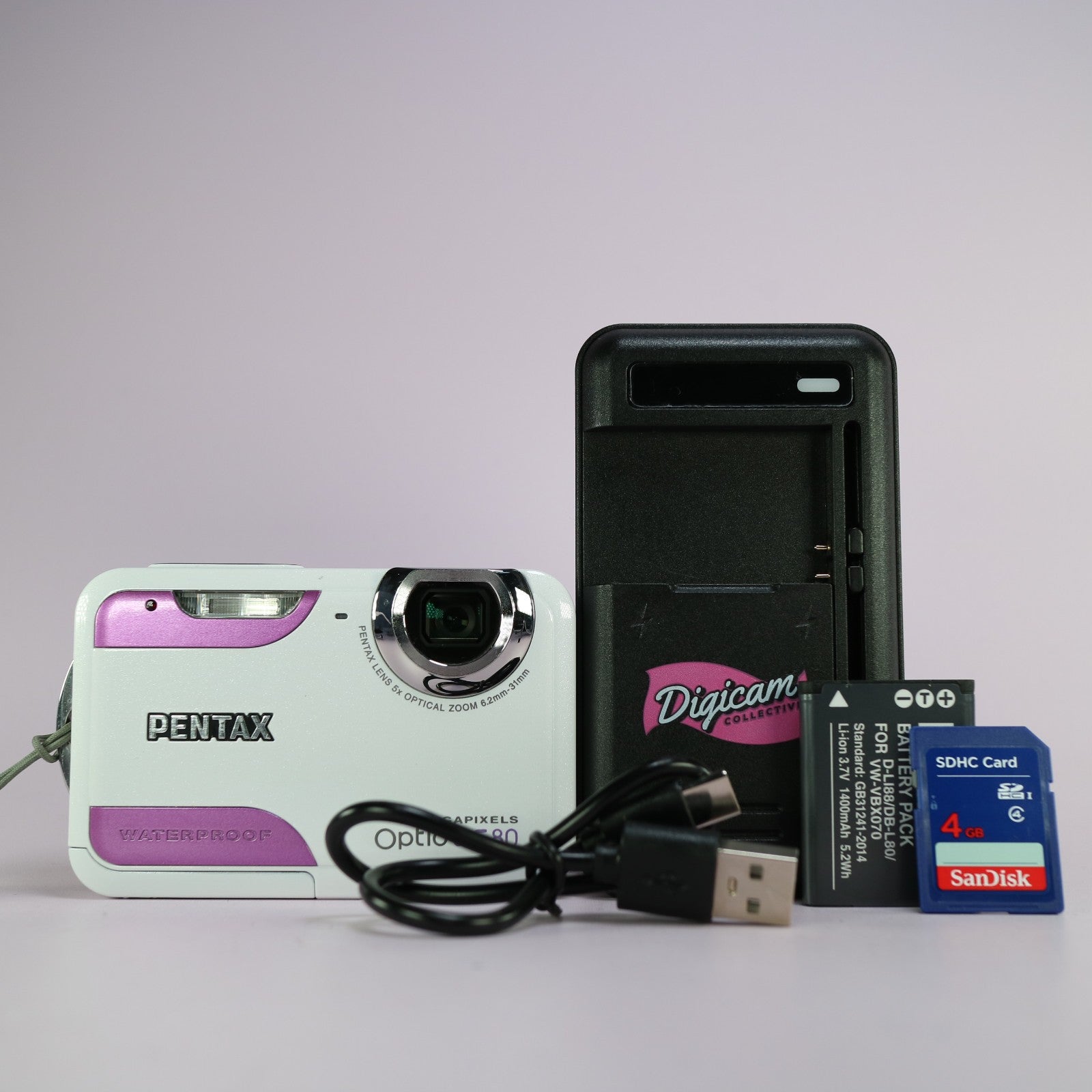 Pentax Underwater Digital Camera Optio WS80 8.0MP White Tested Full Working Set