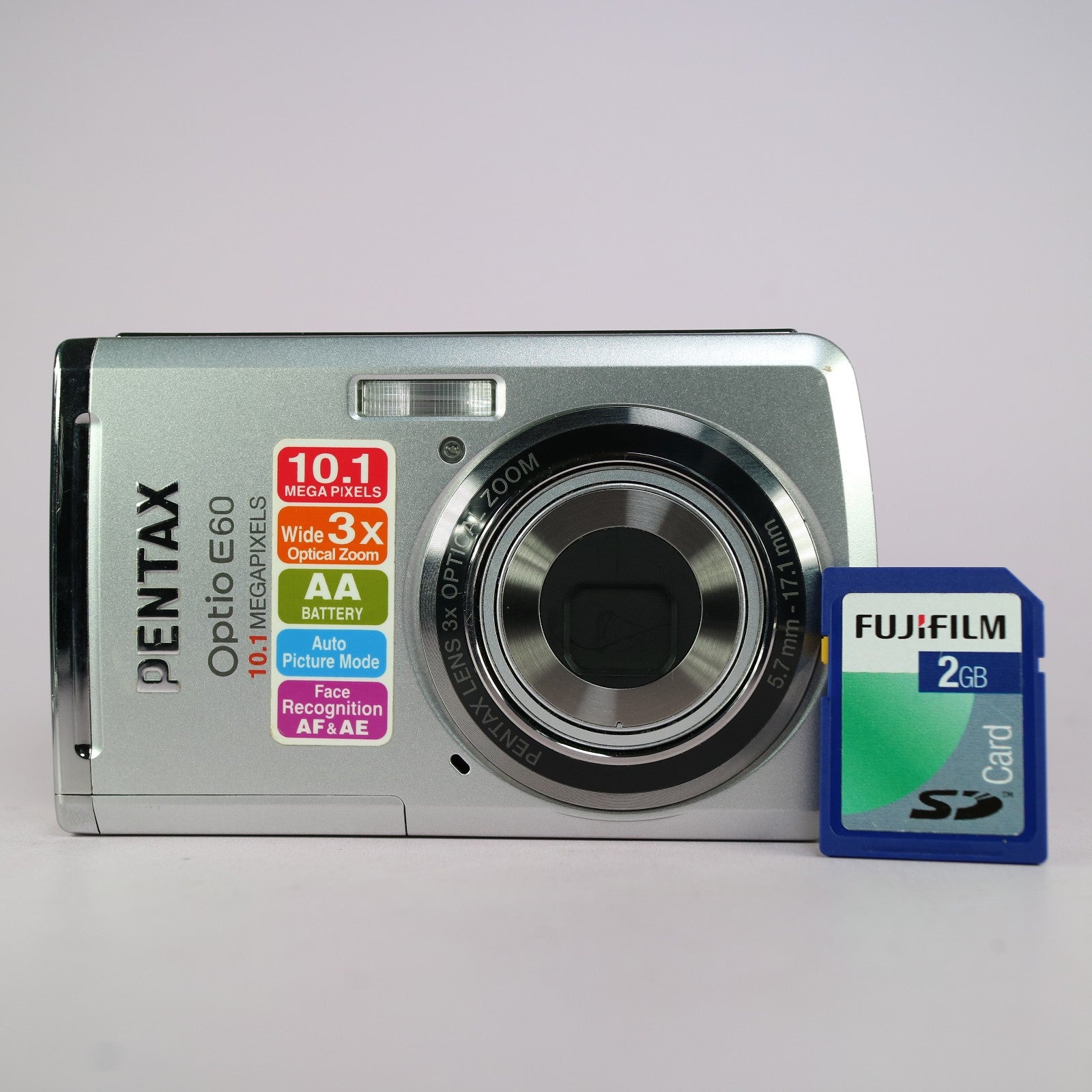 Pentax Digital Camera Optio E60 10.1MP Silver Tested