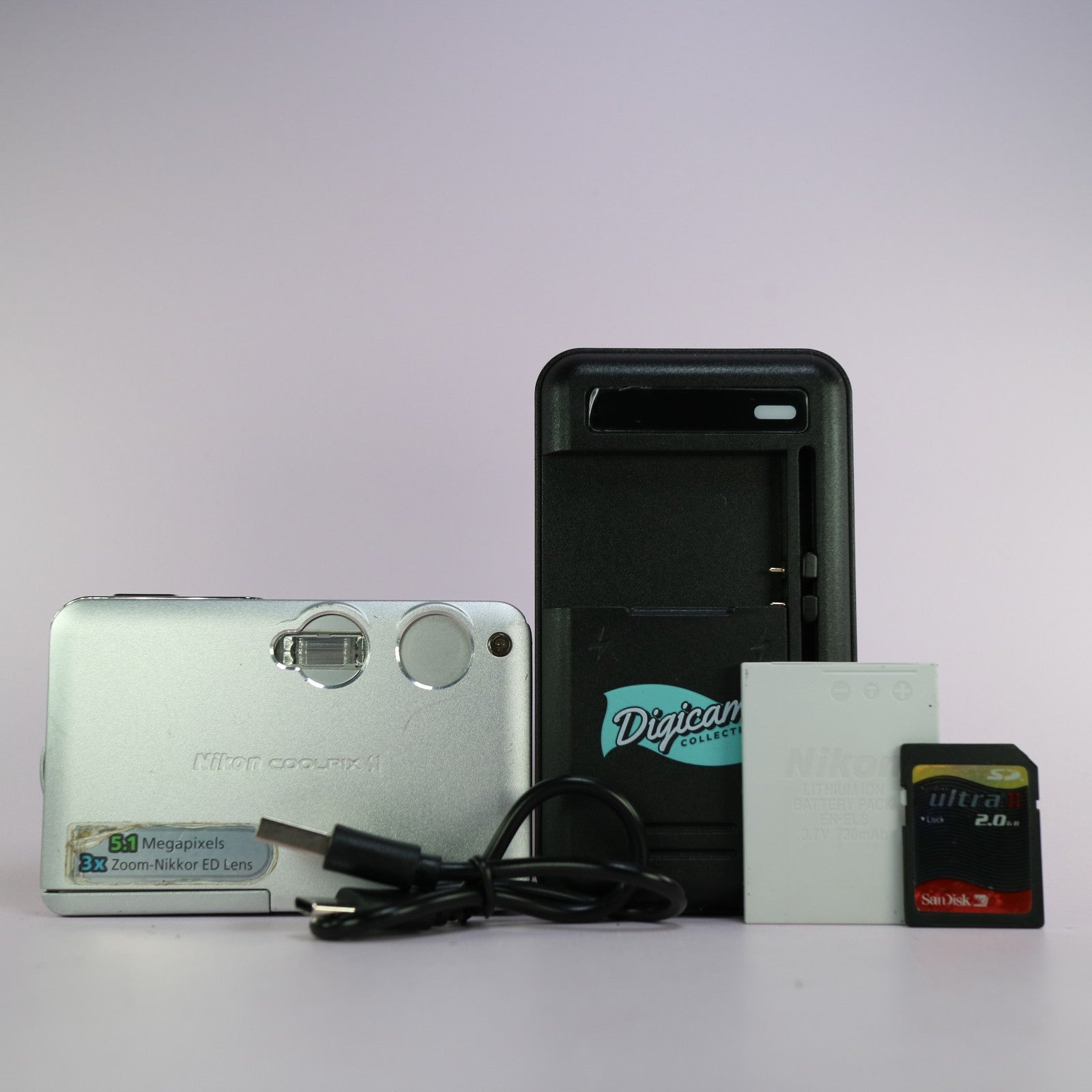 Nikon Digital Camera Coolpix S1 5.1MP Silver Tested Full Working Set