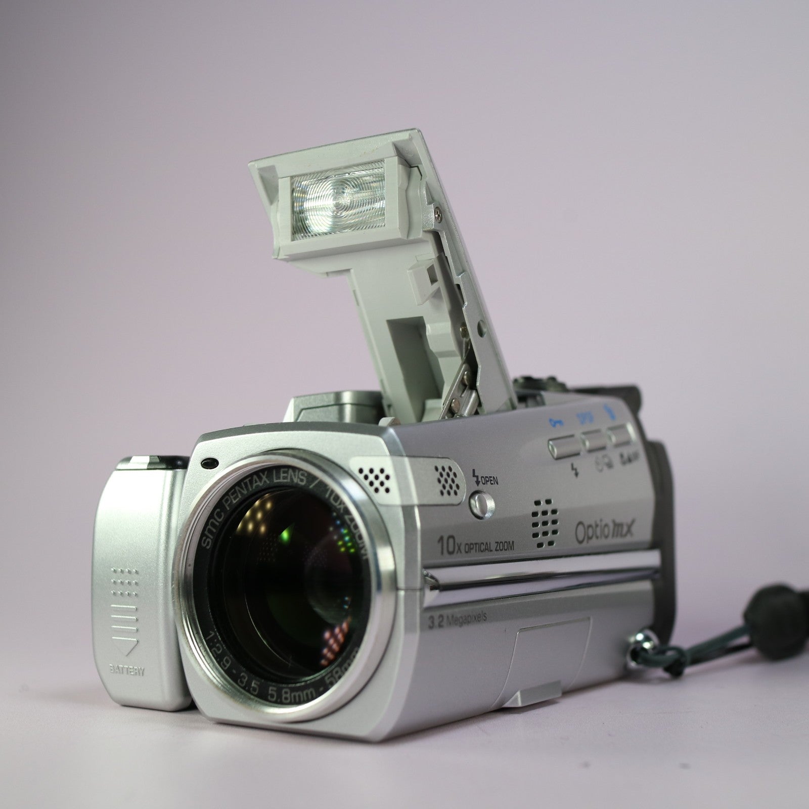 Pentax Digital Camera Optio MX 3.2MP Silver Flip Screen Tested Full Working Set
