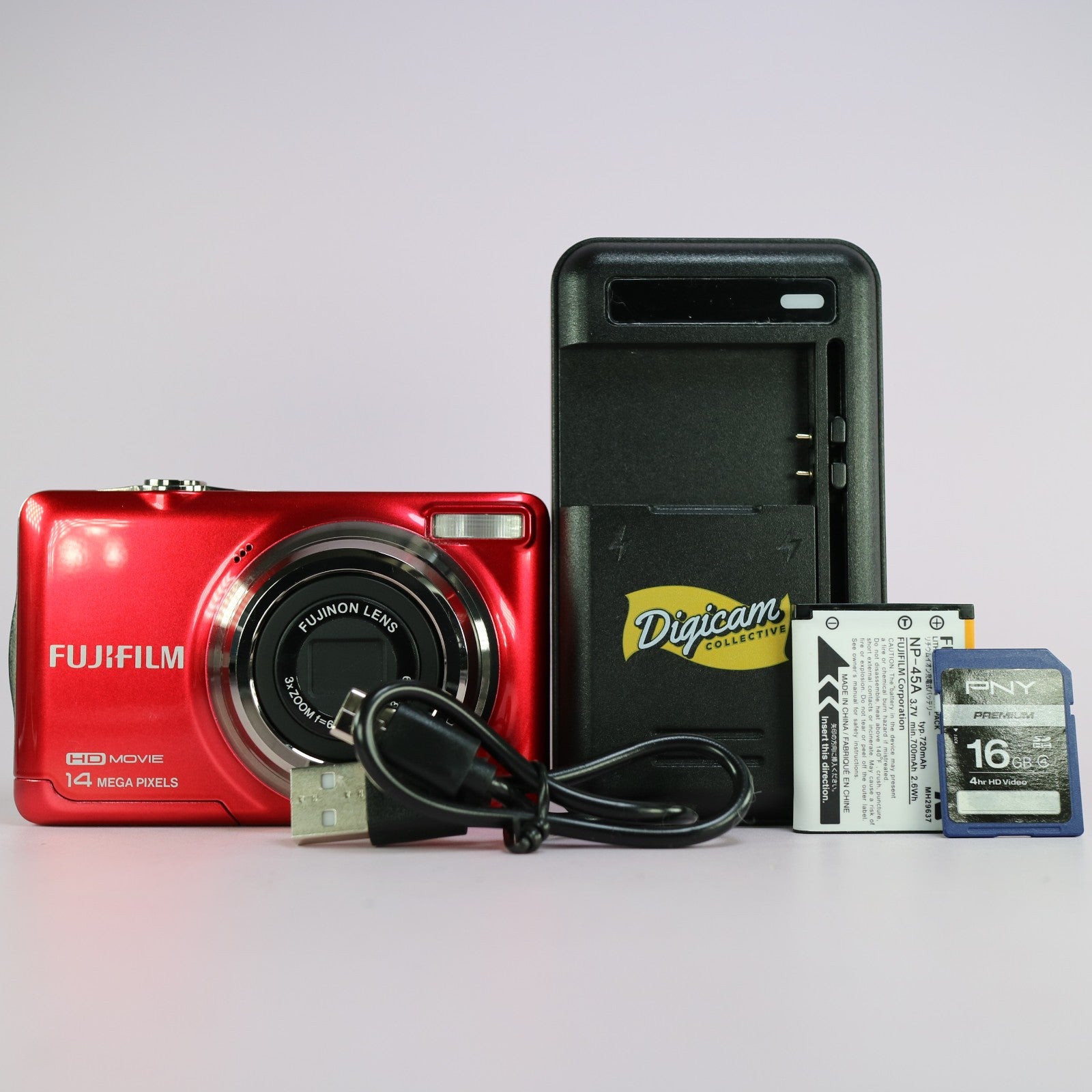 Fujifilm Digital Camera FinePix JV500 14.0MP Red Tested Full Working Set