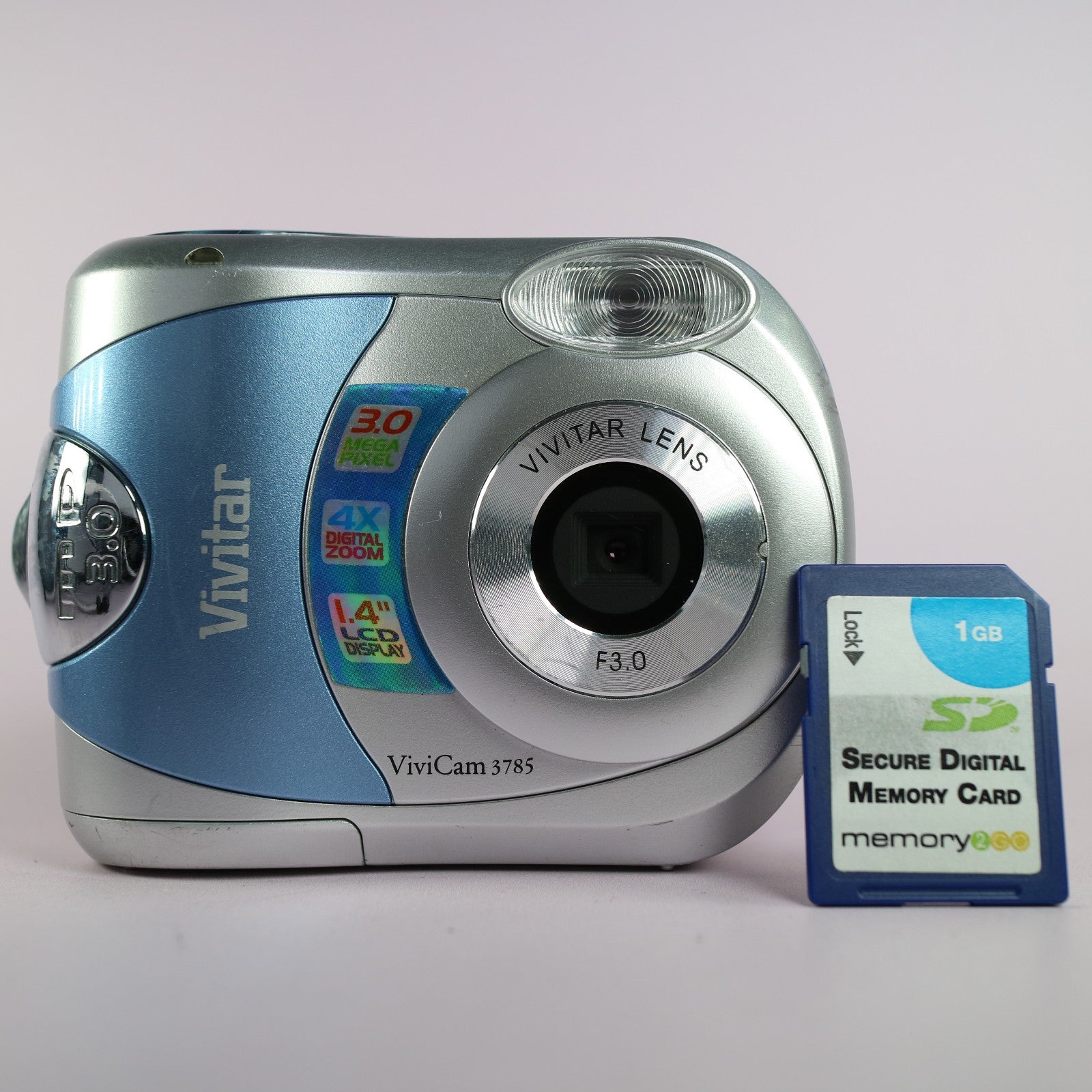 Vivitar Digital Camera Vivicam 3785 3.0MP Blue Silver Tested