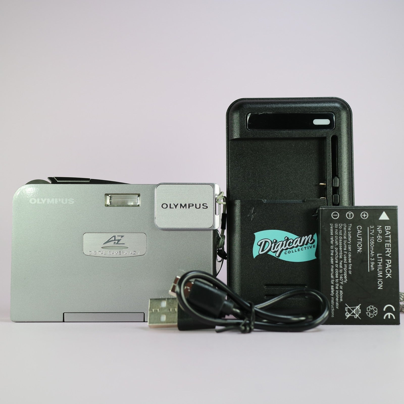 Olympus Digital Camera AZ-1 3.2MP Silver Tested With Battery and Charger
