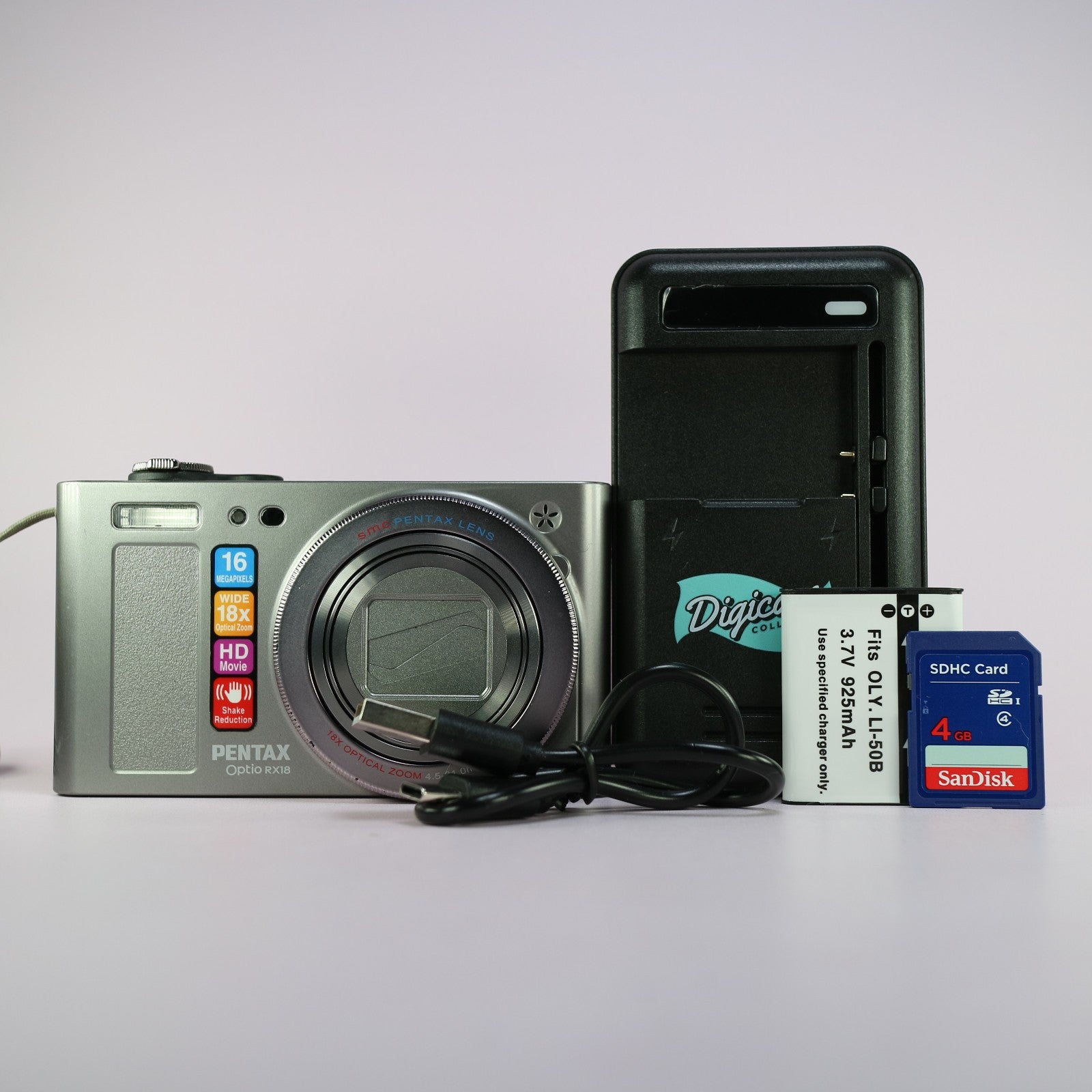Pentax Digital Camera Optio RX18 16.0MP Silver Tested Full Working Set