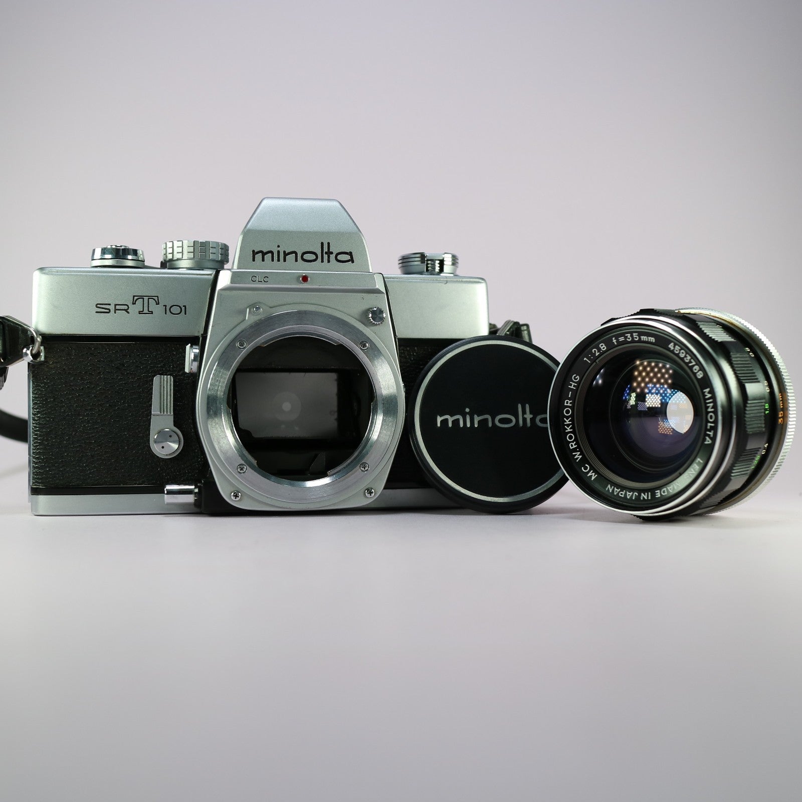 Minolta SRT101 35mm Film SLR Camera Silver W/ W.Rokkor-HG 35mm f/2.8 Lens Tested
