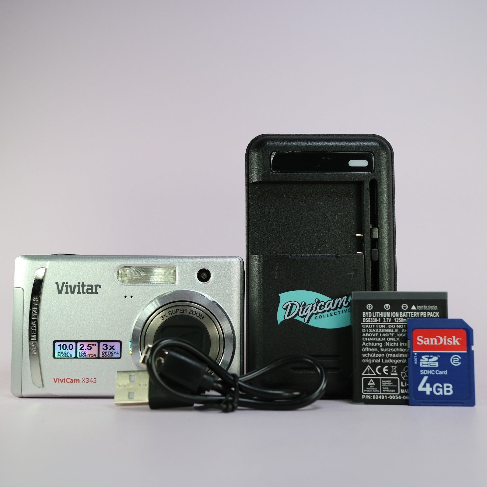 Vivitar Digital Camera Vivicam X345 10.0MP Silver Tested Full Working Set